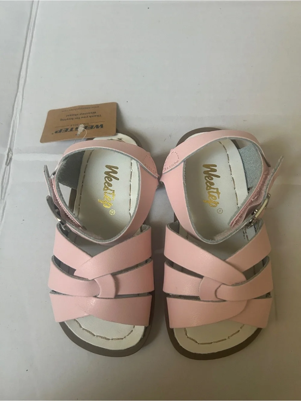 WEESTEP Pink leather sandals - toddler girl size 6 - ankle wrap